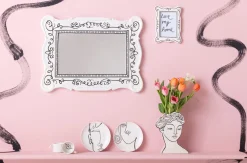 Lustra*KARE Design Lustro Białe Z Czarnymi Wzorami Kształt Klasyczny 50x67 Cm