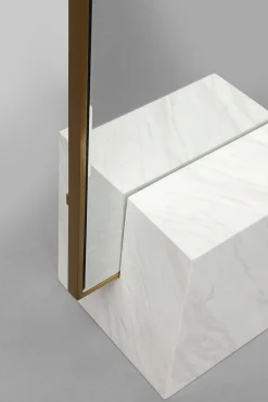 Lustra*KARE Design Lustro Ze Złotą Ramą 46x180 Cm Podstawa Z Marmuru Biała
