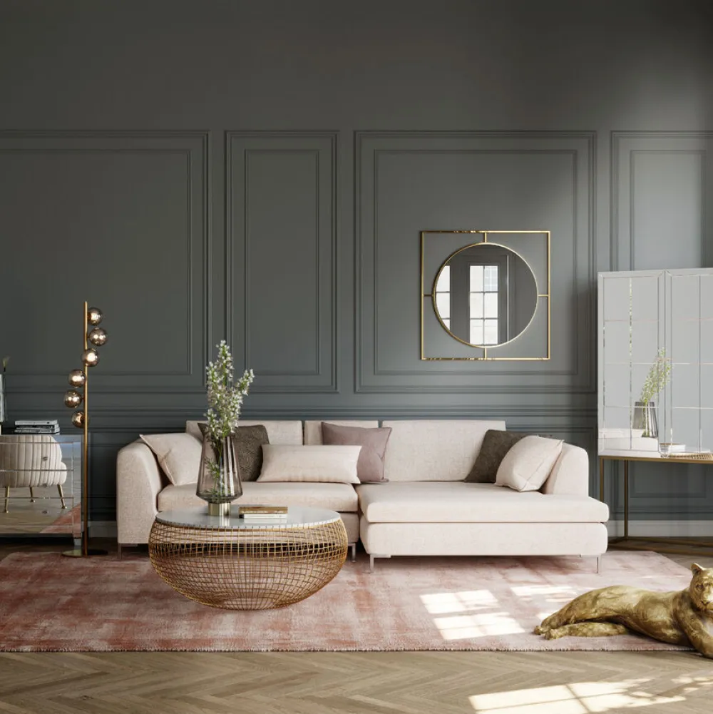 Narożniki*KARE Design Narożnik Gianni Velvet 290x167 Cm Kremowy Prawy