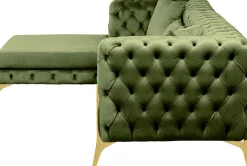 Narożniki*KARE Design Narożnik Lewy Welurowy Pikowany Zielony Glamour 240x180 Cm Nogi Złote