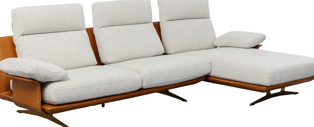 Narożniki*KARE Design Narożnik Nowoczesny Lewy Tkanina Szara Lniana I Skóra Semianilinowa 333x169 Cm
