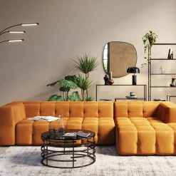 Narożniki*KARE Design Narożnik Pikowany Prawy Tkanina Welurowa Brązowa 320x170 Cm