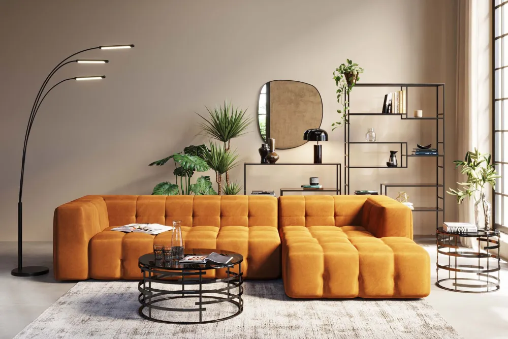 Narożniki*KARE Design Narożnik Pikowany Prawy Tkanina Welurowa Brązowa 320x170 Cm