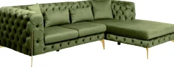Narożniki*KARE Design Narożnik Prawy Welurowy Pikowany Zielony Glamour 240x180 Cm Nogi Złote
