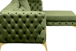Narożniki*KARE Design Narożnik Prawy Welurowy Pikowany Zielony Glamour 240x180 Cm Nogi Złote