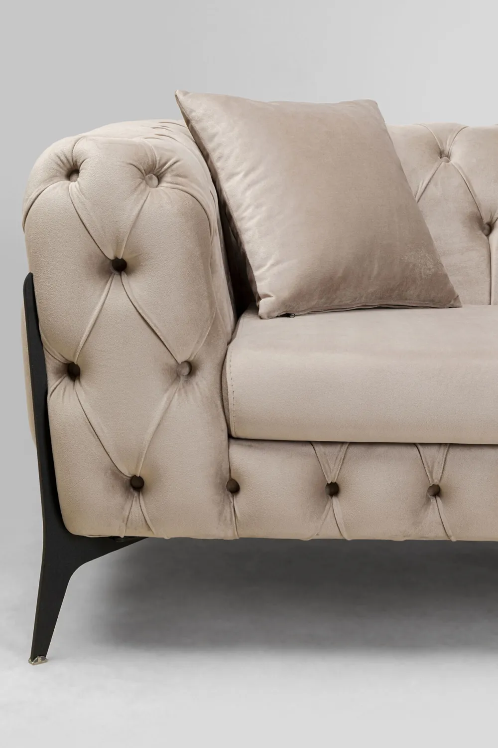Narożniki*KARE Design Narożnik Prawy Welurowy Pikowany Taupe Glamour 240x180 Cm Nogi Czarne