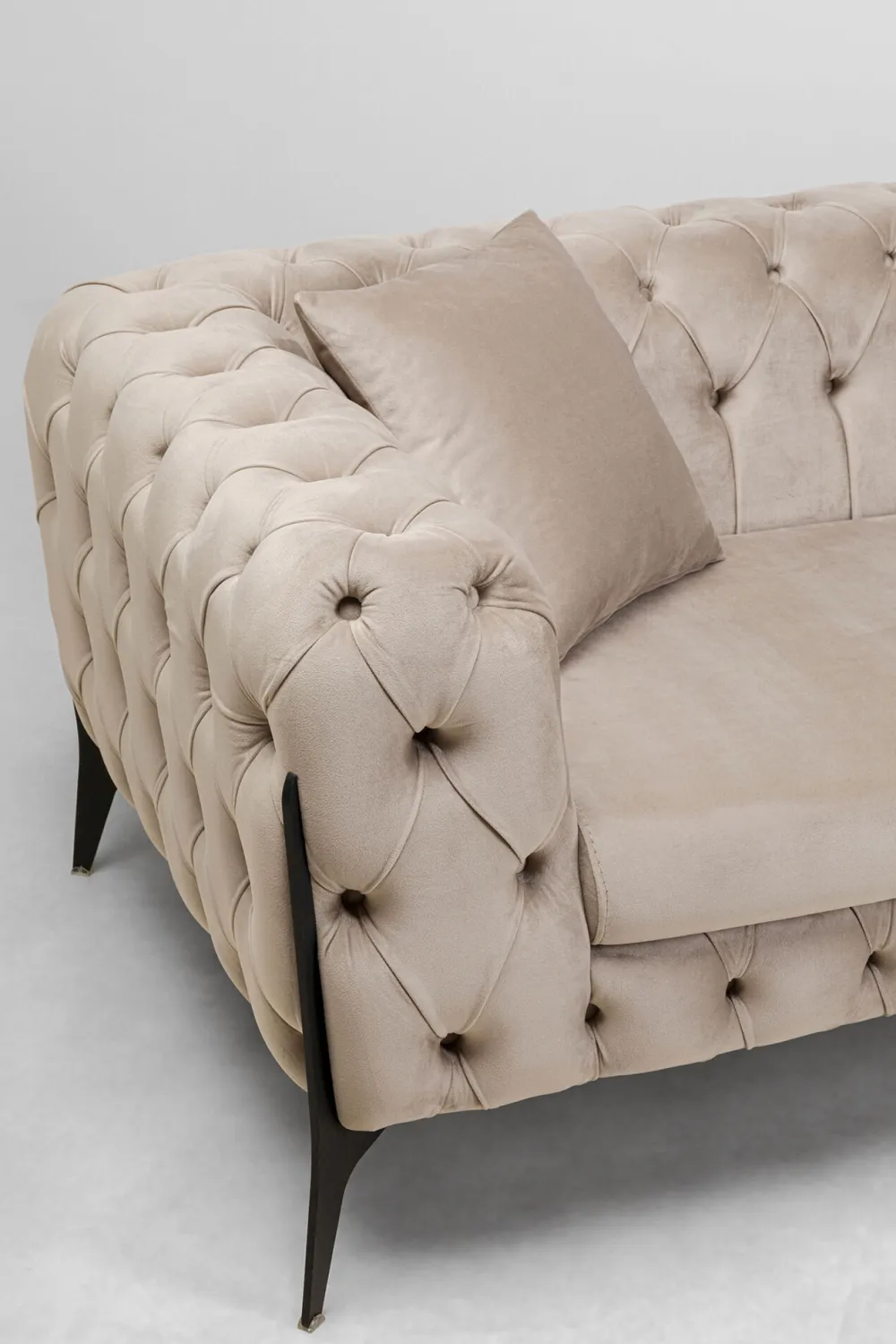 Narożniki*KARE Design Narożnik Prawy Welurowy Pikowany Taupe Glamour 240x180 Cm Nogi Czarne