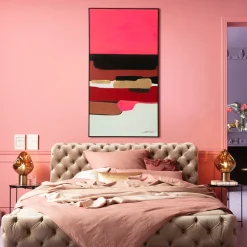 Obrazy*KARE Design Obraz Abstrakcyjne Kształty Ręcznie Malowany 73x143 Cm Różowy