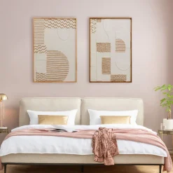 Obrazy*KARE Design Obraz Boho Biało-naturalny Papier Rama Dębowa 81x122 Cm