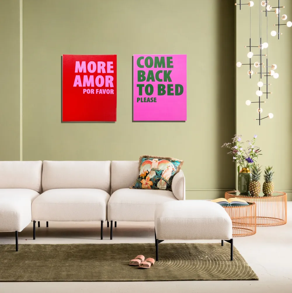 Obrazy*KARE Design Obraz Czerwony Z Różowym Napisem More Amor Por Favor 40x50 Cm