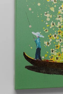 Obrazy*KARE Design Obraz łódź I Białe Kwiaty 80x100 Cm Zielone Tło
