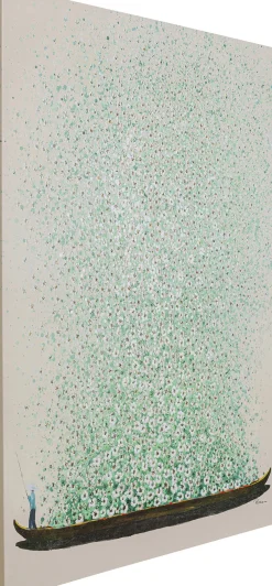 Obrazy*KARE Design Obraz łódź I Zielone Kwiaty 120x160 Cm Beżowe Tło