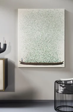 Obrazy*KARE Design Obraz łódź I Zielone Kwiaty 120x160 Cm Beżowe Tło
