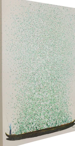 Obrazy*KARE Design Obraz łódź I Zielone Kwiaty 80x100 Cm Beżowe Tło