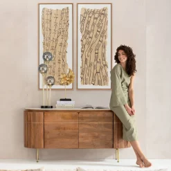 Obrazy*KARE Design Obraz Do Salonu Naturalny Boho Czarne Wzory 50x150 Cm