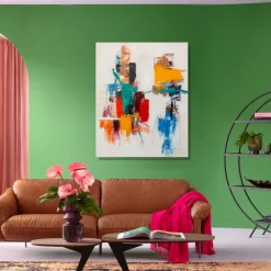 Obrazy*KARE Design Obraz Do Salonu 120x150 Cm Abstrakcyjny Ręcznie Malowany Kolorowe Wzory