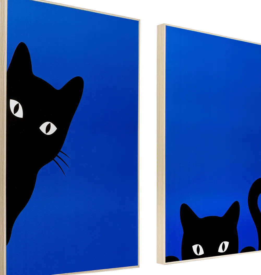 Obrazy*KARE Design Obraz 2-elementowy Niebieski 40x60 Cm Czarne Koty