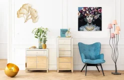 Obrazy*KARE Design Obraz Flower Art Lady 80x80 Cm Kolorowy