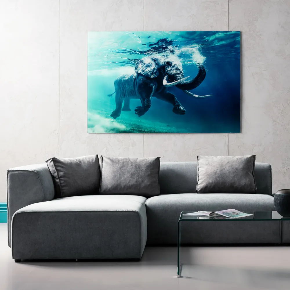 Obrazy*KARE Design Obraz Glass Swimming Elephant 180x120 Cm Kolorowy