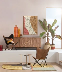 Obrazy*KARE Design Obraz 3-kolorowy Twarze Abstrakcyjne Rama W Kolorze Naturalnym 90x120 Cm