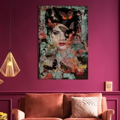 Obrazy*KARE Design Obraz Lady Butterfly 100x150 Cm Kolorowy