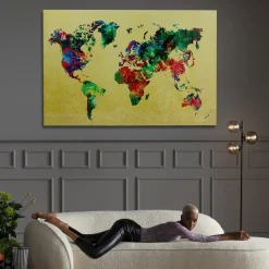 Obrazy*KARE Design Obraz Metallic Colourful Map 150x100 Cm Kolorowy
