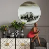 Obrazy*KARE Design Obraz Szklany Szary Okrągły Ø120 Słonie