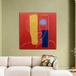 Obrazy*KARE Design Obraz Szklany Twarz 100x100 Cm Czerwone Tło