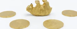 Zastawa Stołowa*KARE Design Podkładki Pod Kubki Playing Bear Ø8 Cm Złote
