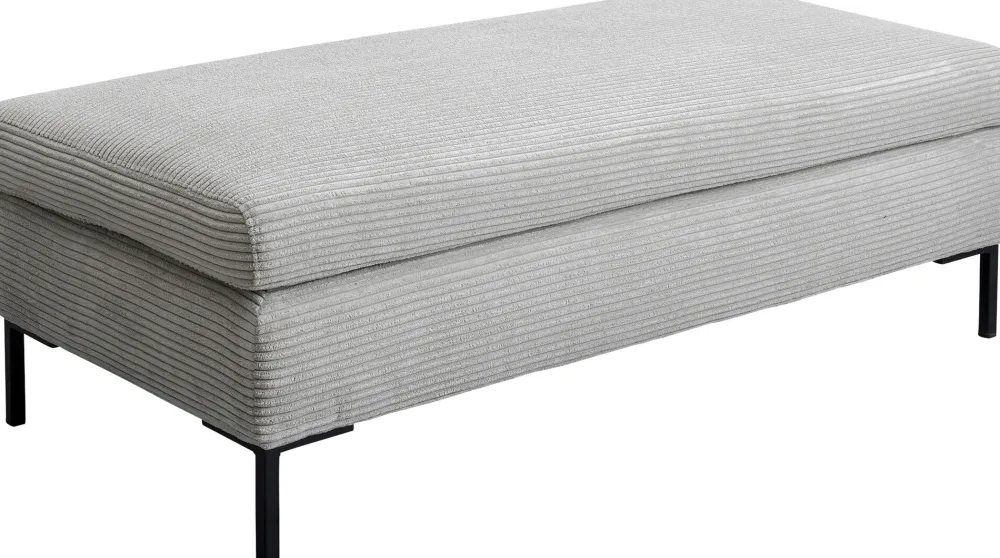 Taborety*KARE Design Podnóżek Szary Tapicerowany Na Czarnych Stalowych Nóżkach 130x62 Cm