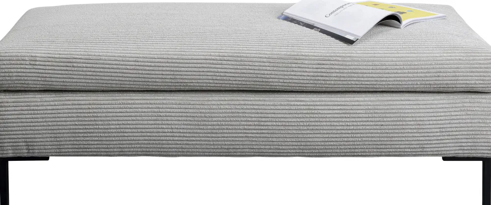 Taborety*KARE Design Podnóżek Szary Tapicerowany Na Czarnych Stalowych Nóżkach 130x62 Cm