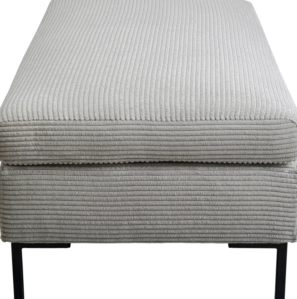 Taborety*KARE Design Podnóżek Szary Tapicerowany Na Czarnych Stalowych Nóżkach 130x62 Cm
