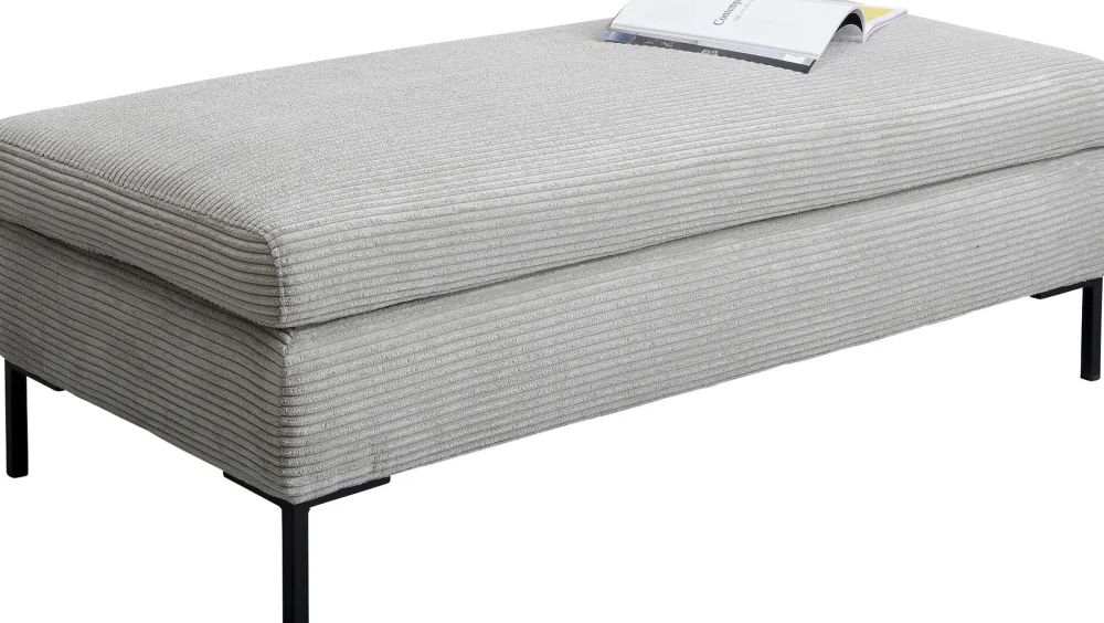Taborety*KARE Design Podnóżek Szary Tapicerowany Na Czarnych Stalowych Nóżkach 130x62 Cm