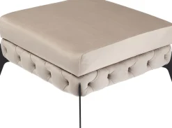 Taborety*KARE Design Podnóżek Welurowy Pikowany Beżowy Nogi Czarne Stalowe 80x80 Cm
