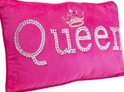 Poduszki Dekoracyjne*KARE Design Poduszka Dekoracyjna Różowa Aksamitna Z Napisem Queen 60x35 Cm