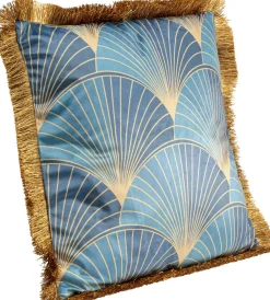 Poduszki Dekoracyjne*KARE Design Poduszka Dekoracyjna Z Frędzlami 45x45 Cm Niebieska Liście