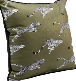 Poduszki Dekoracyjne*KARE Design Poduszka Dekoracyjna Zielona Motyw Zwierzęcy Gepardy 45x45 Cm