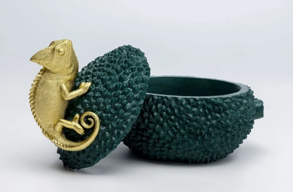 Pojemniki*KARE Design Pudełko Na Biżuterię Lub Kosmetyki Chameleon 20 Cm Zielono-złote