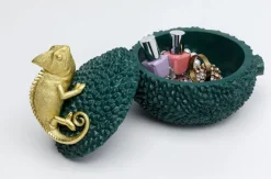 Pojemniki*KARE Design Pudełko Na Biżuterię Lub Kosmetyki Chameleon 20 Cm Zielono-złote