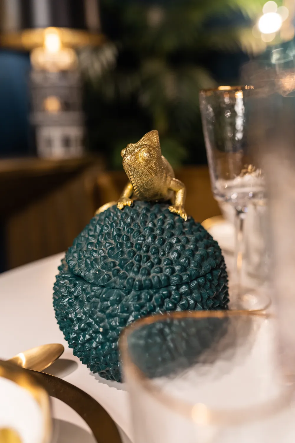 Pojemniki*KARE Design Pudełko Na Biżuterię Lub Kosmetyki Chameleon 20 Cm Zielono-złote