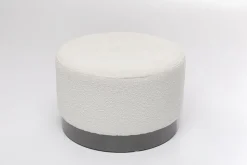 Pufy*KARE Design Pufa Kremowa Boucle Okrągła Podstawa Szara Ø55x35 Cm