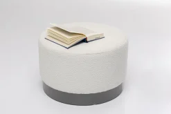 Pufy*KARE Design Pufa Kremowa Boucle Okrągła Podstawa Szara Ø55x35 Cm