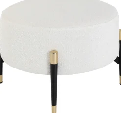 Pufy*KARE Design Pufa Tapicerowana Biała Na Czarno-złotych Nóżkach Ø55 Cm
