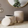Pufy*KARE Design Pufy Tapicerowane Ze Schowkiem Beżowe Podstawy Złote 2-set