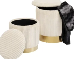 Pufy*KARE Design Pufy Tapicerowane Ze Schowkiem Beżowe Podstawy Złote 2-set