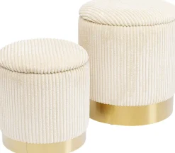 Pufy*KARE Design Pufy Tapicerowane Ze Schowkiem Beżowe Podstawy Złote 2-set