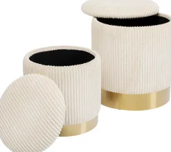 Pufy*KARE Design Pufy Tapicerowane Ze Schowkiem Beżowe Podstawy Złote 2-set