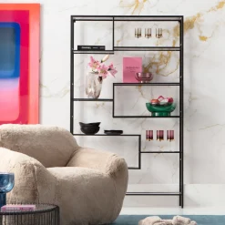 Regały*KARE Design Regał Stojący Loft Czarny Ze Szklanymi Półkami 115x195 Cm
