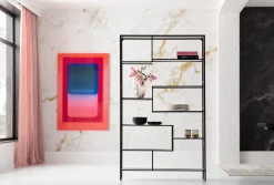 Regały*KARE Design Regał Stojący Loft Czarny Ze Szklanymi Półkami 115x195 Cm