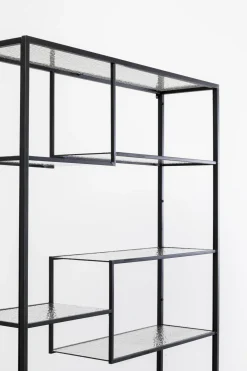 Regały*KARE Design Regał Stojący Loft Czarny Ze Szklanymi Półkami 115x195 Cm
